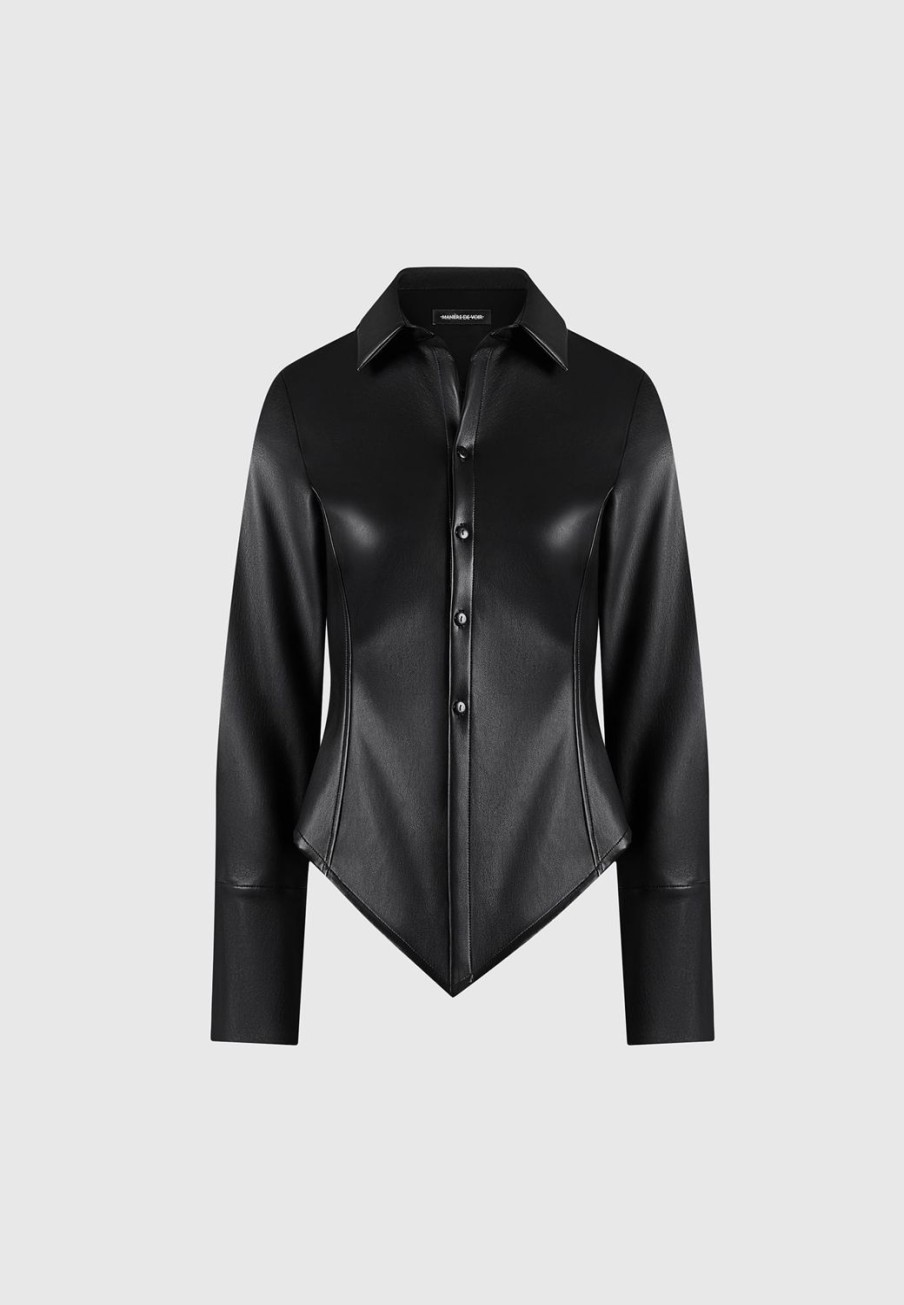 Maniere De Voir Vegan Leather Angled Shirt | Shirts