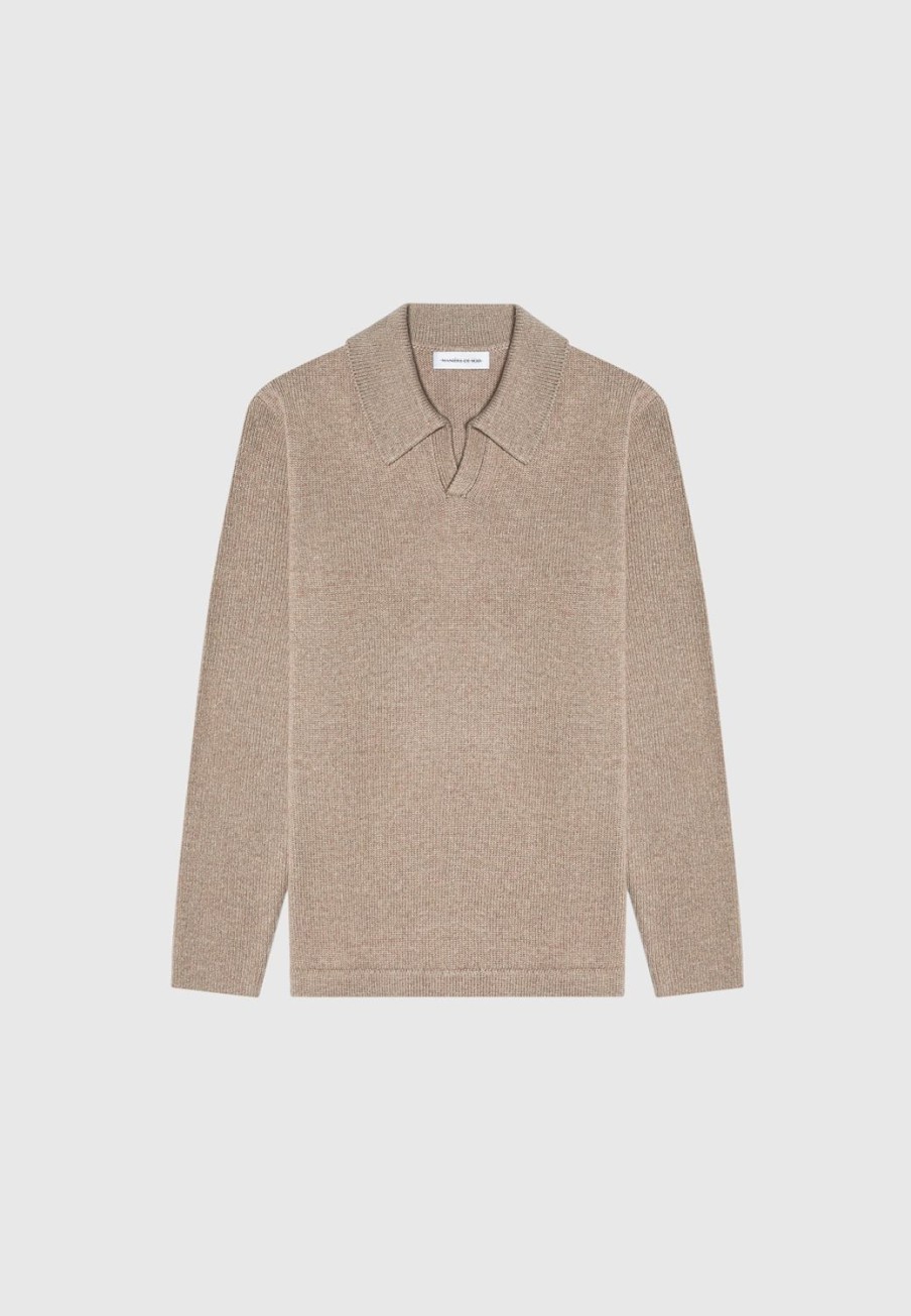 Maniere De Voir Wool Blend Knit Revere Long Sleeve Jumper | Knitwear