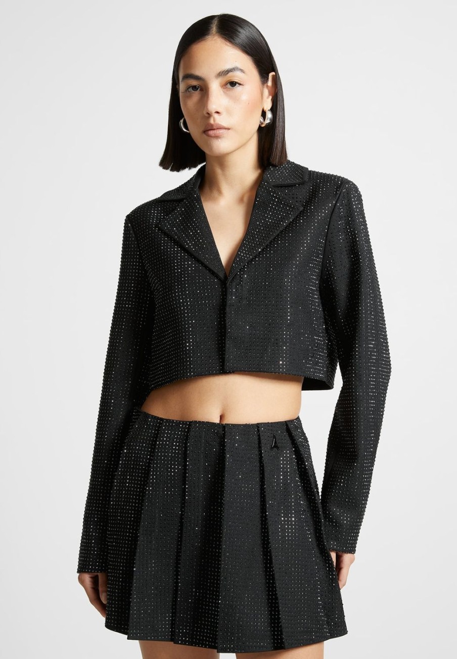 Maniere De Voir Rhinestone Cropped Blazer | Matching Sets