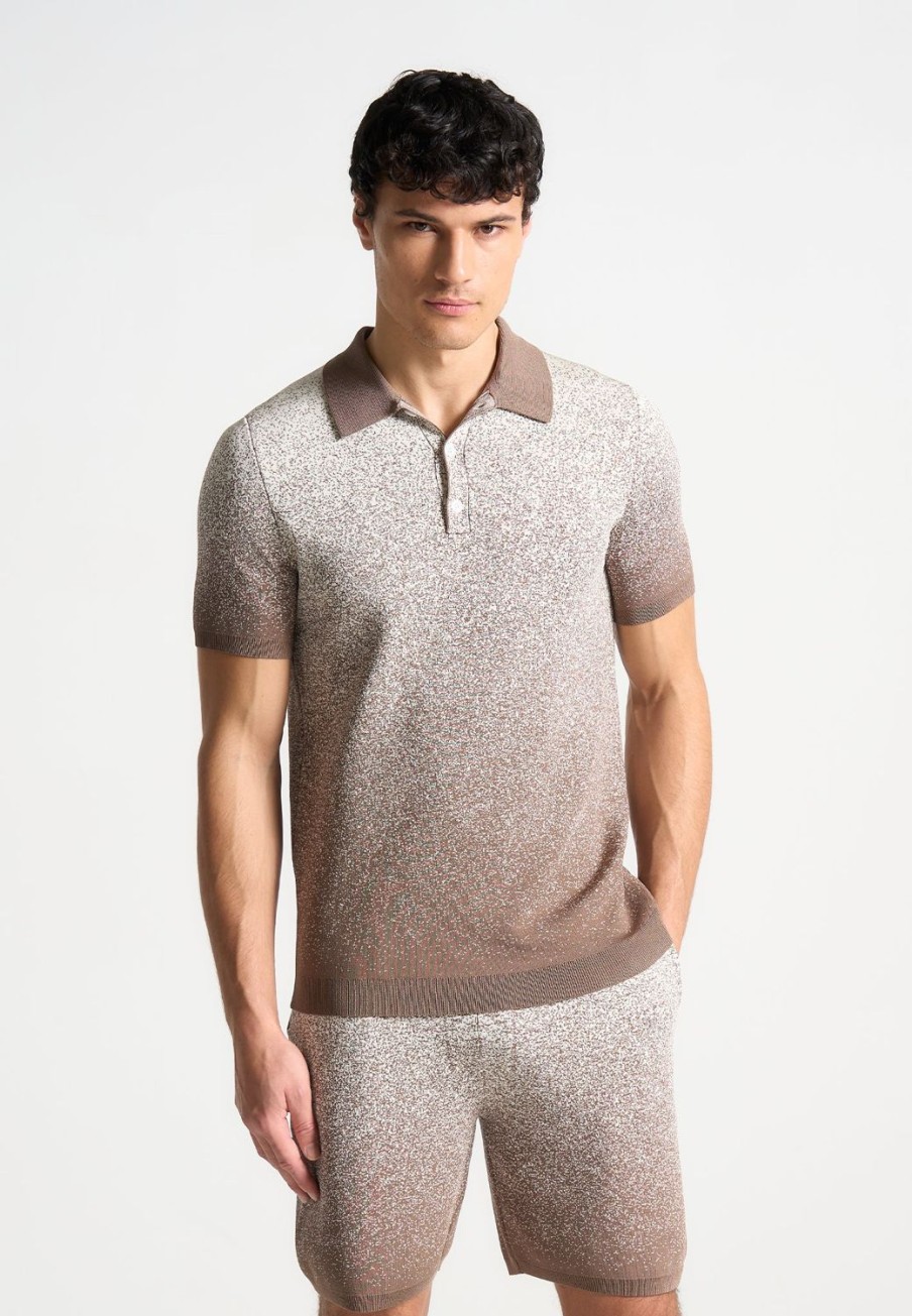 Maniere De Voir Ombre Knit Polo Top - Taupe/White | Knitwear