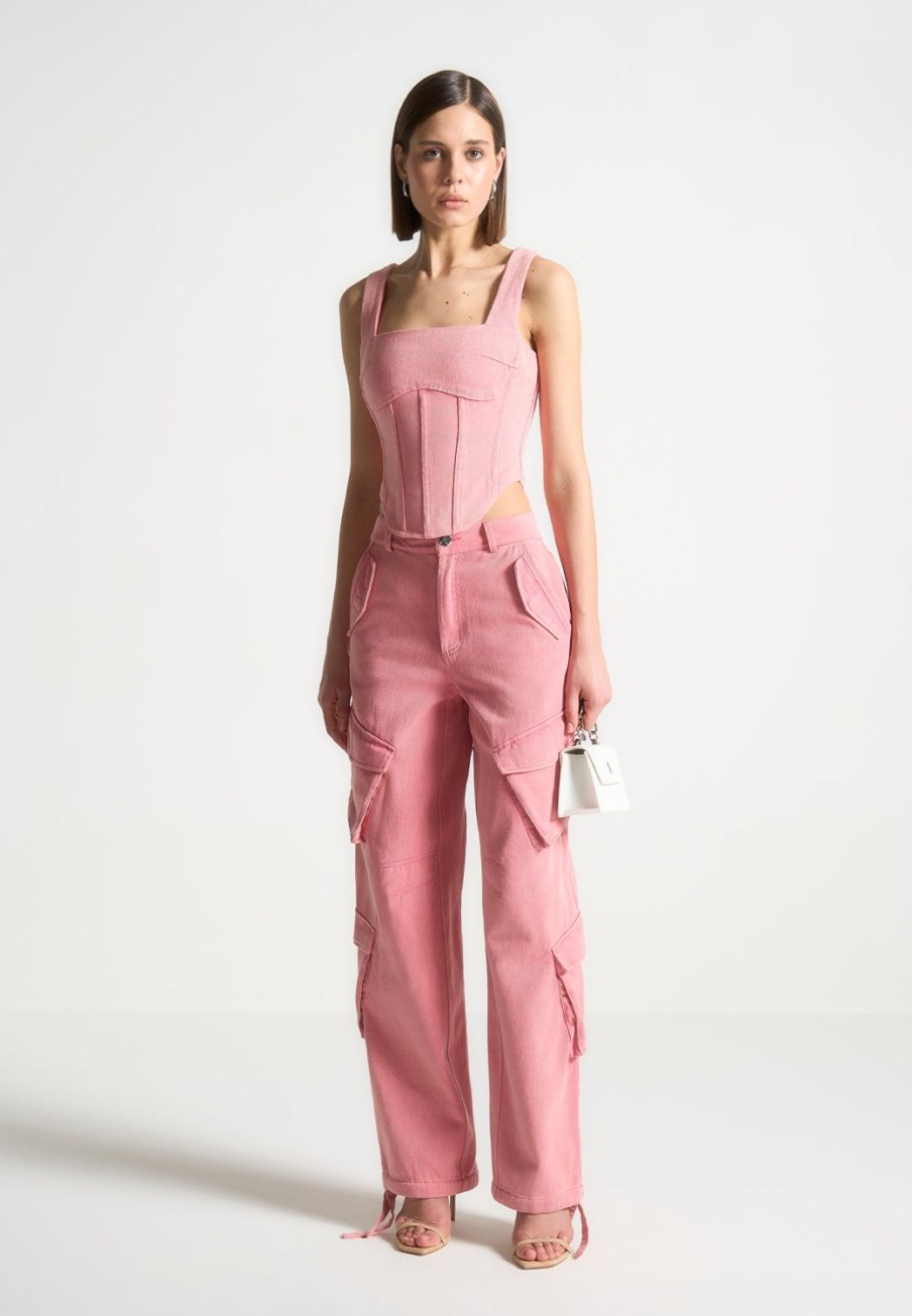 Maniere De Voir High Waisted Cargo Pants - Washed | Matching Sets