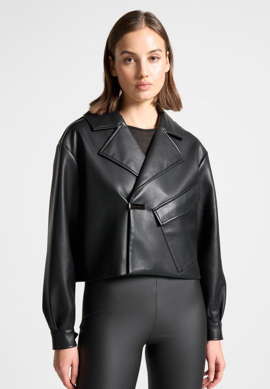 Maniere De Voir Double Breasted Vegan Leather Biker Jacket | Jackets