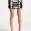 Maniere De Voir Vegan Leather Mirrored Mini Skirt - Silver/Black | Skirts