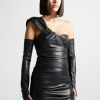 Maniere De Voir Vegan Leather Gathered Bodysuit With Sleeves | Bodysuits