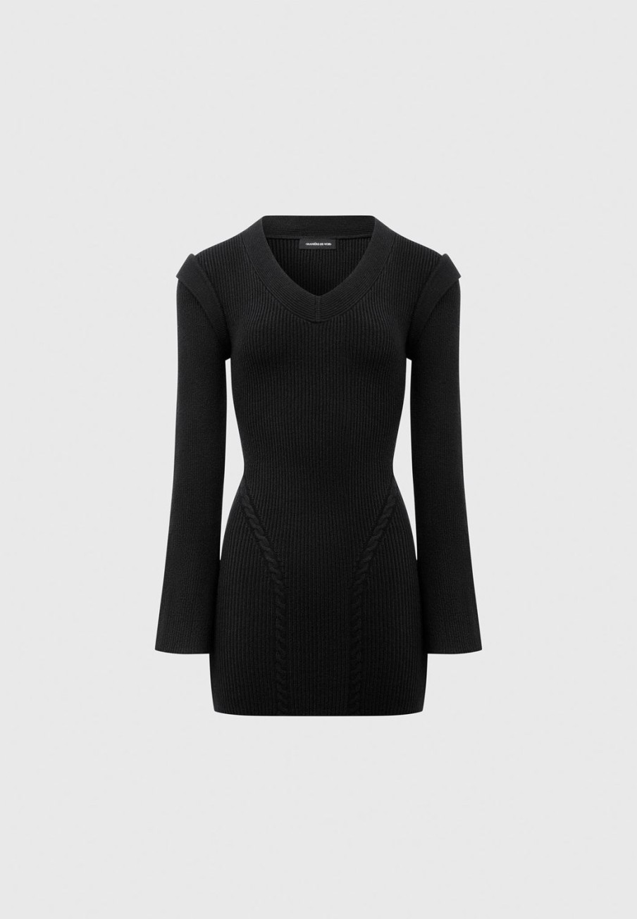 Maniere De Voir Wide Shoulder Knitted Contour Mini Dress | Knitwear