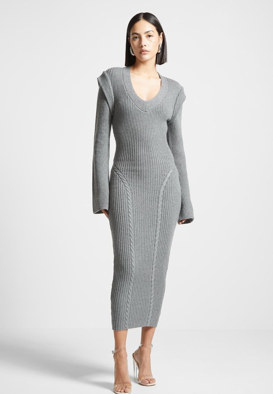 Maniere De Voir Wide Shoulder Knitted Midaxi Dress | Dresses