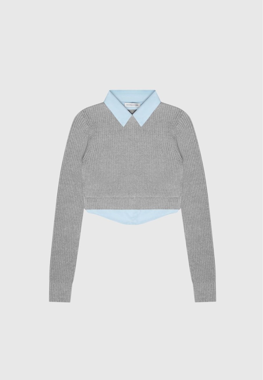 Maniere De Voir Knitted Jumper With Shirt Detail | Tops & T Shirts