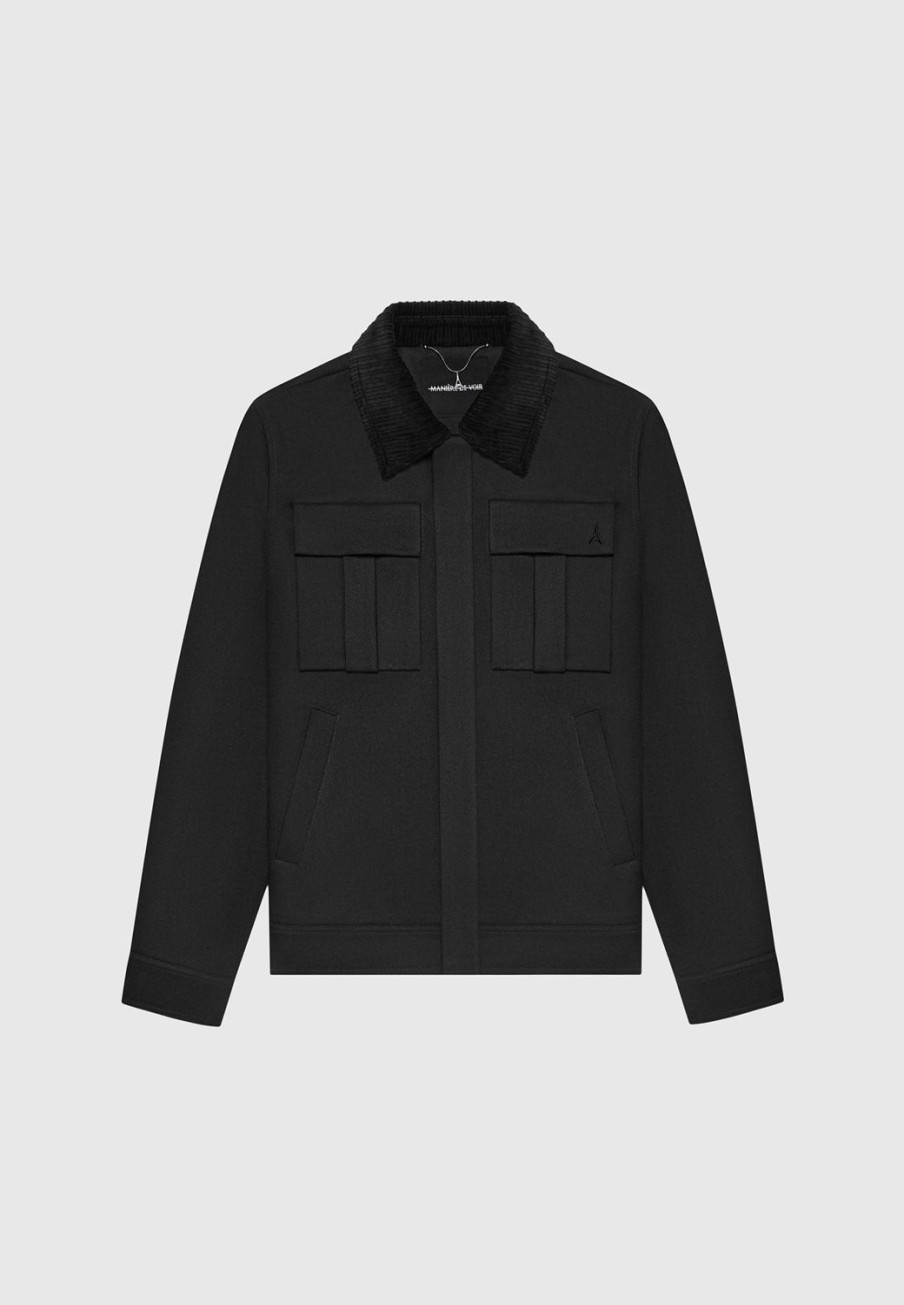 Maniere De Voir Twill Trucker Jacket With Velvet Collar | Jackets