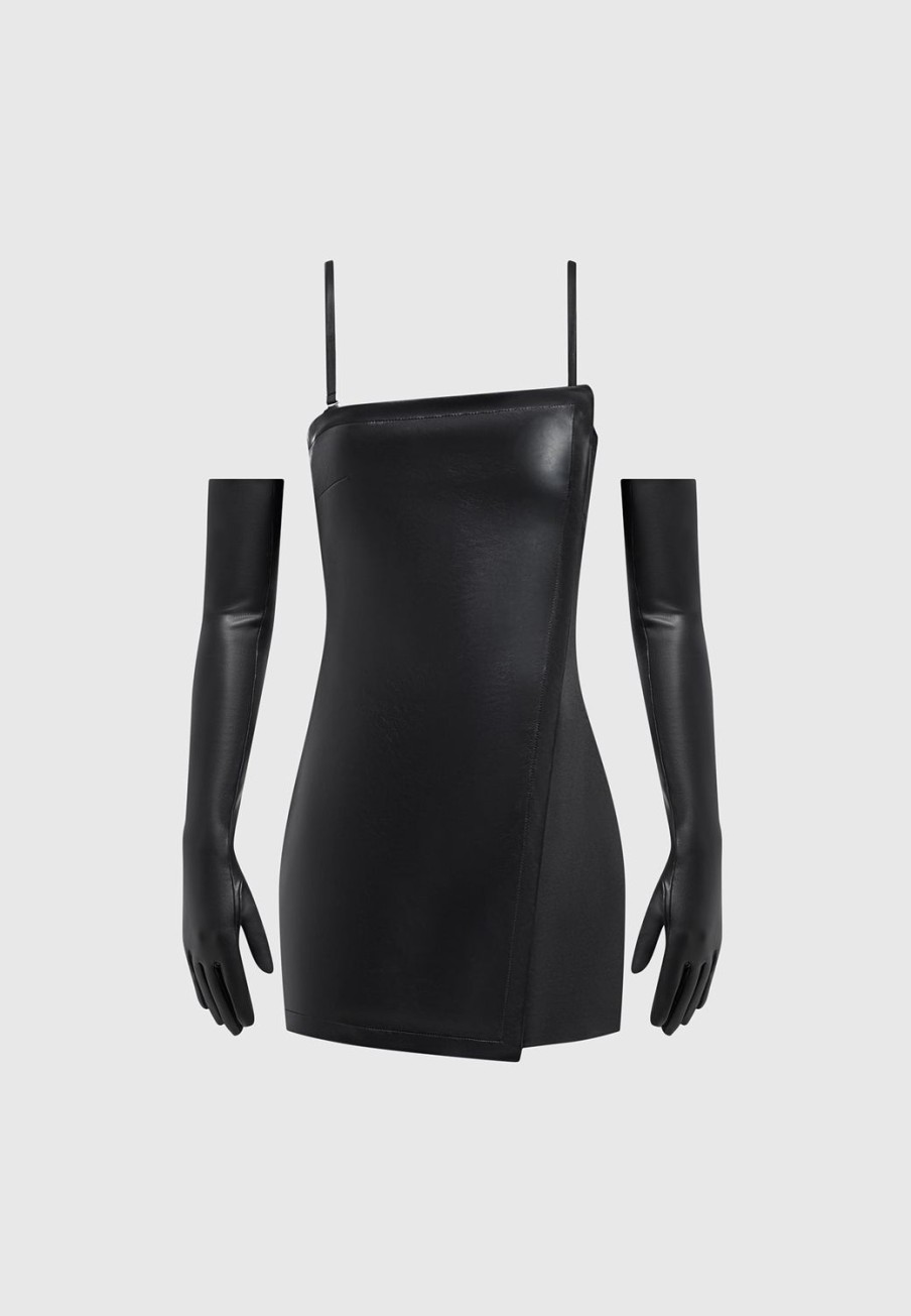 Maniere De Voir Vegan Leather Tailored Playsuit With Gloves | Jumpsuits & Playsuits