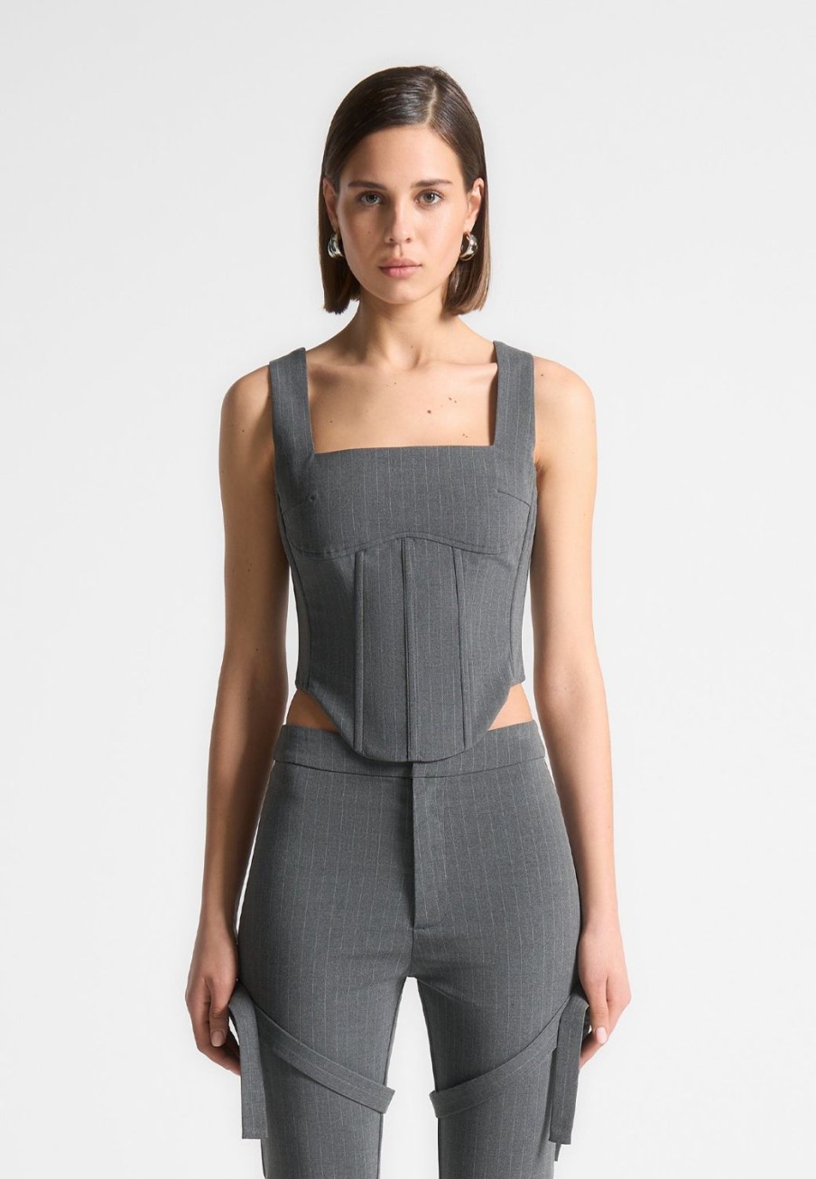 Maniere De Voir Square Neck Pinstripe Corset Top | Matching Sets