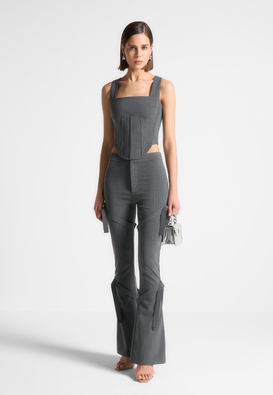 Maniere De Voir Square Neck Pinstripe Corset Top | Matching Sets