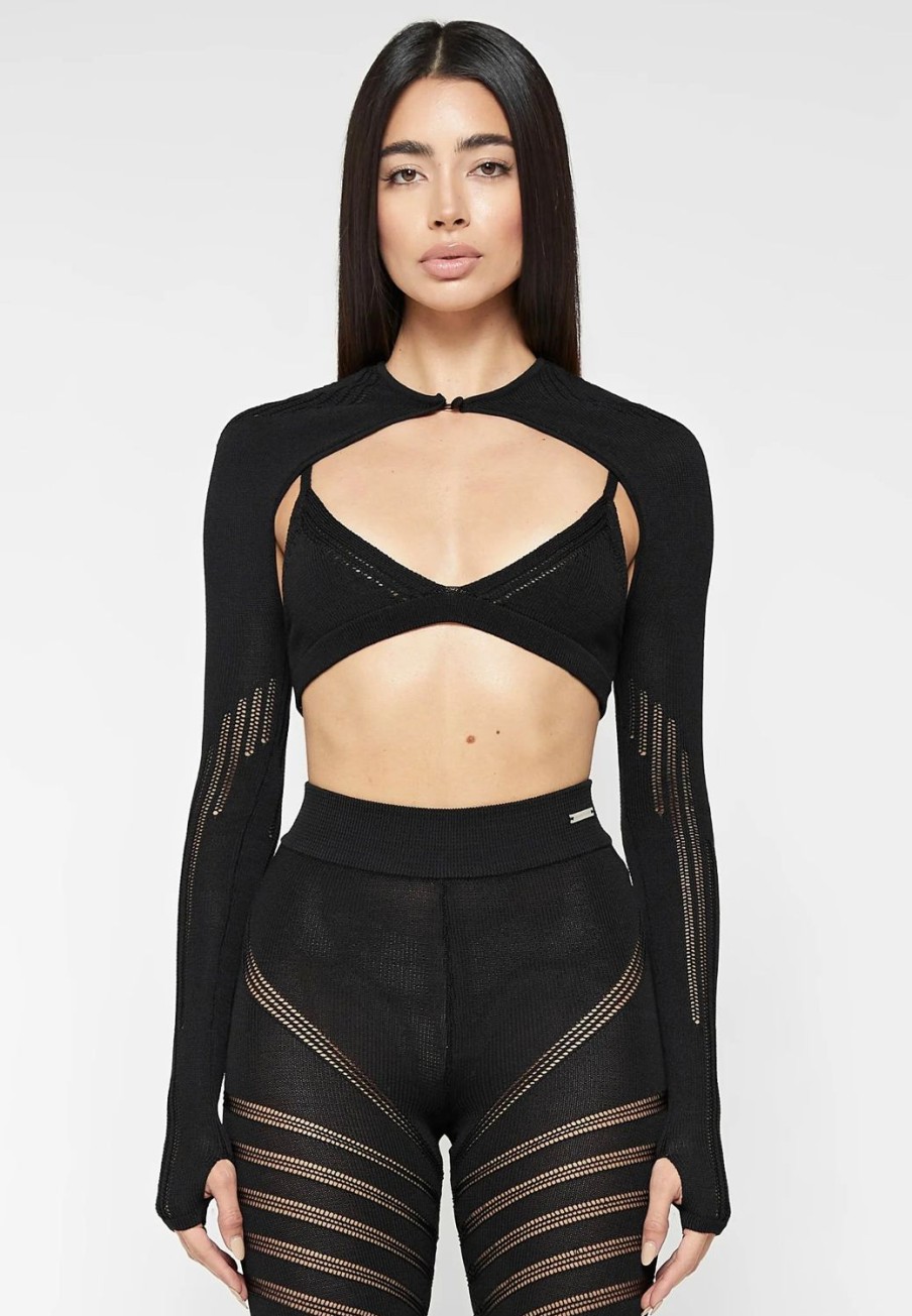 Maniere De Voir Knitted Sleeve Overlay With Bralette | Matching Sets