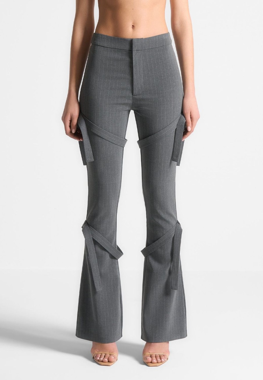 Maniere De Voir Strap Detail Pinstripe Fit And Flare Leggings | Matching Sets