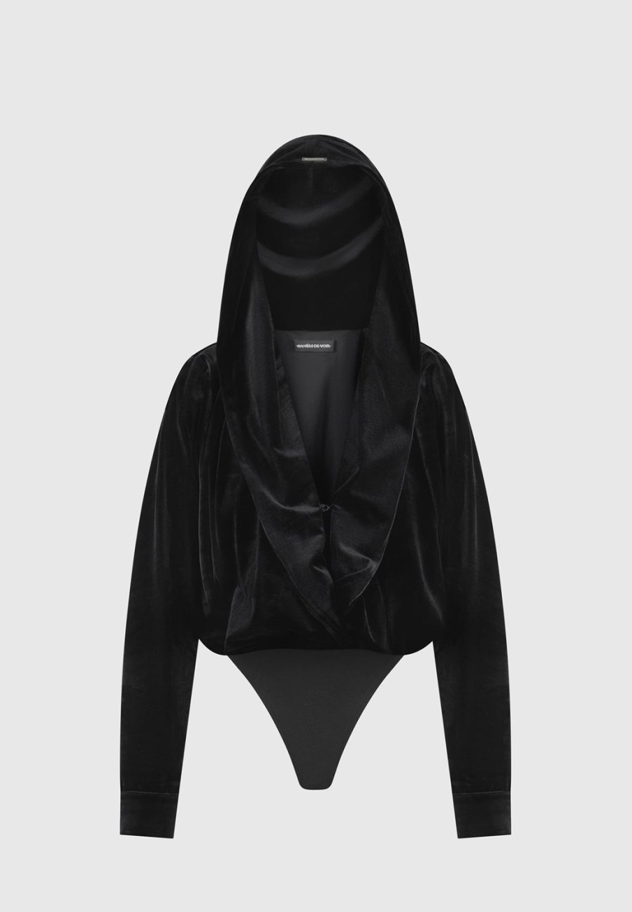 Maniere De Voir Velour Hooded Bodysuit | Bodysuits