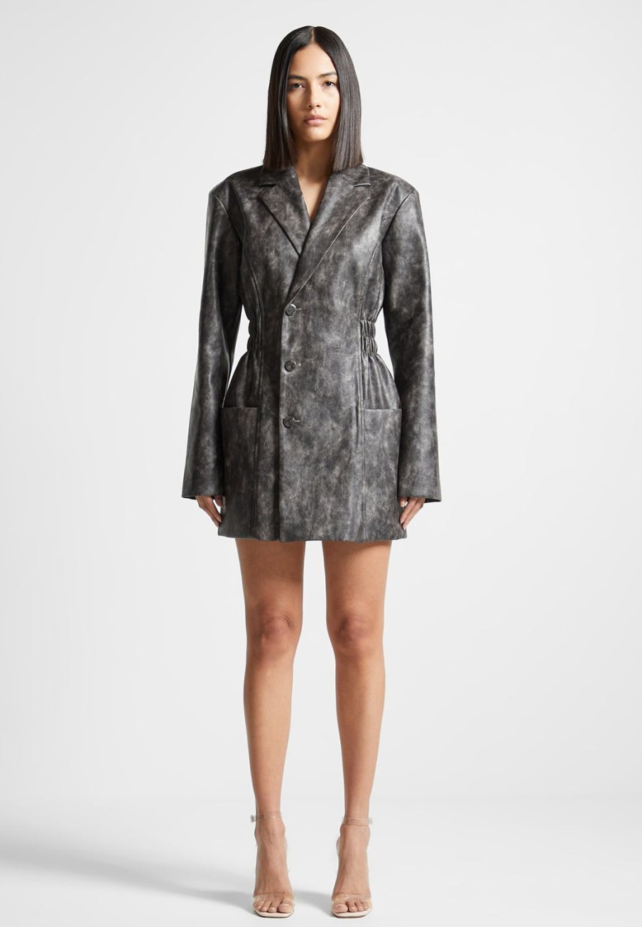 Maniere De Voir Vintage Double Breasted Vegan Leather Blazer Dress | Dresses