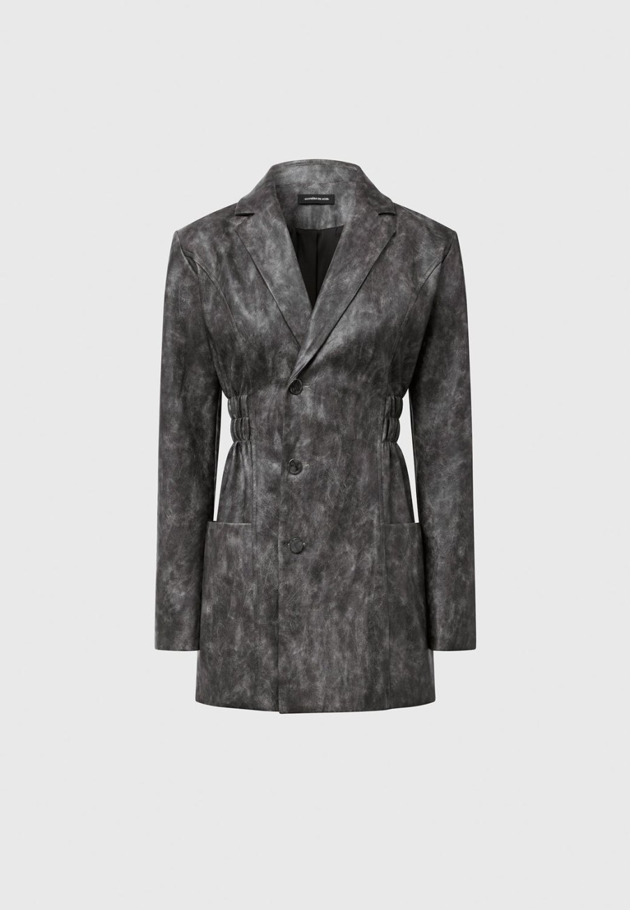 Maniere De Voir Vintage Double Breasted Vegan Leather Blazer Dress | Dresses