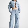 Maniere De Voir High Waisted Boucle Denim Cargo Pants | Cargo Pants & Joggers