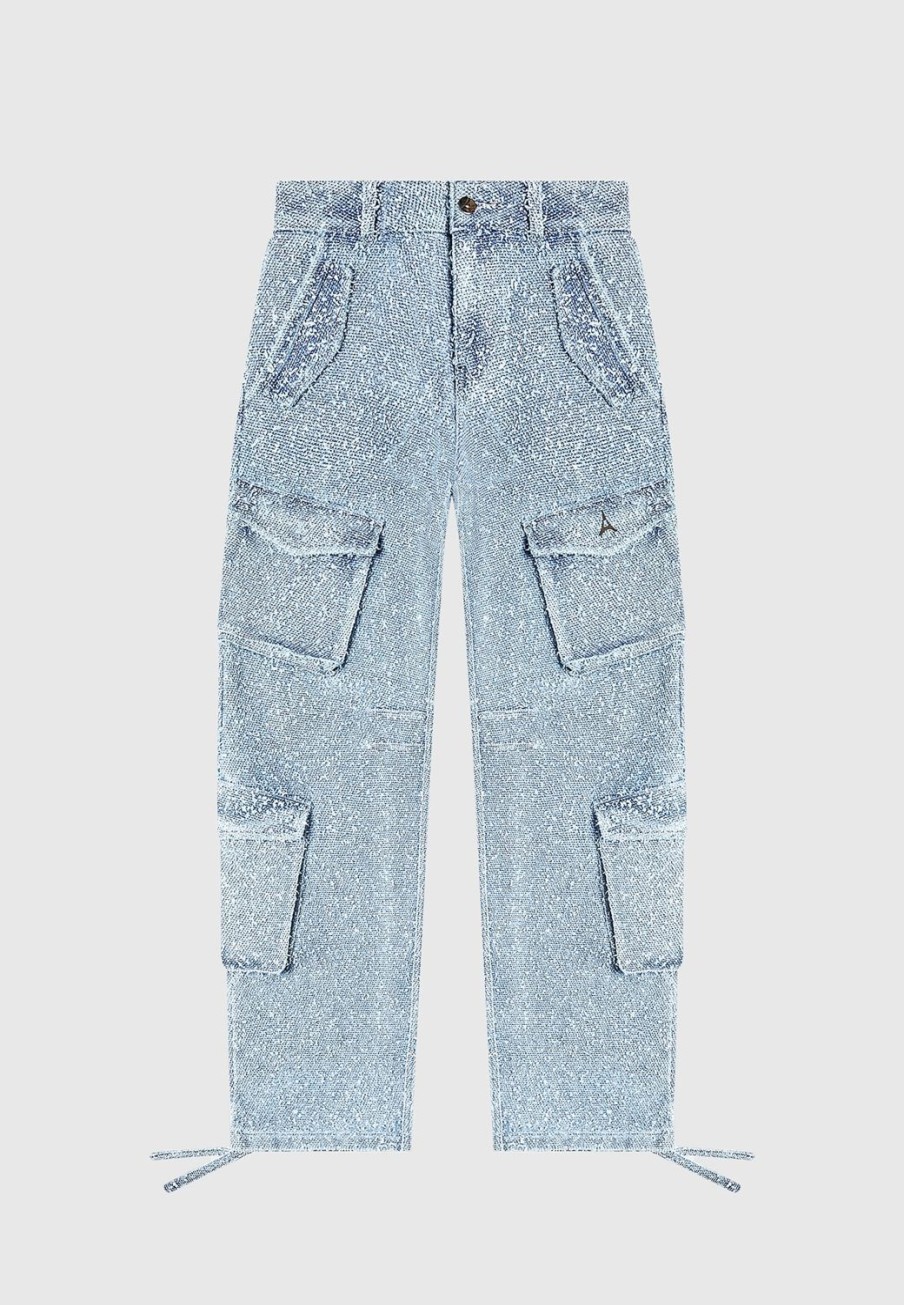 Maniere De Voir High Waisted Boucle Denim Cargo Pants | Cargo Pants & Joggers