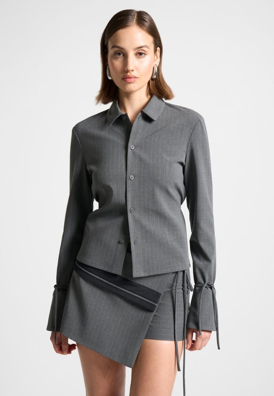 Maniere De Voir Pinstripe Cinch Tailored Shirt With Ties | Shirts