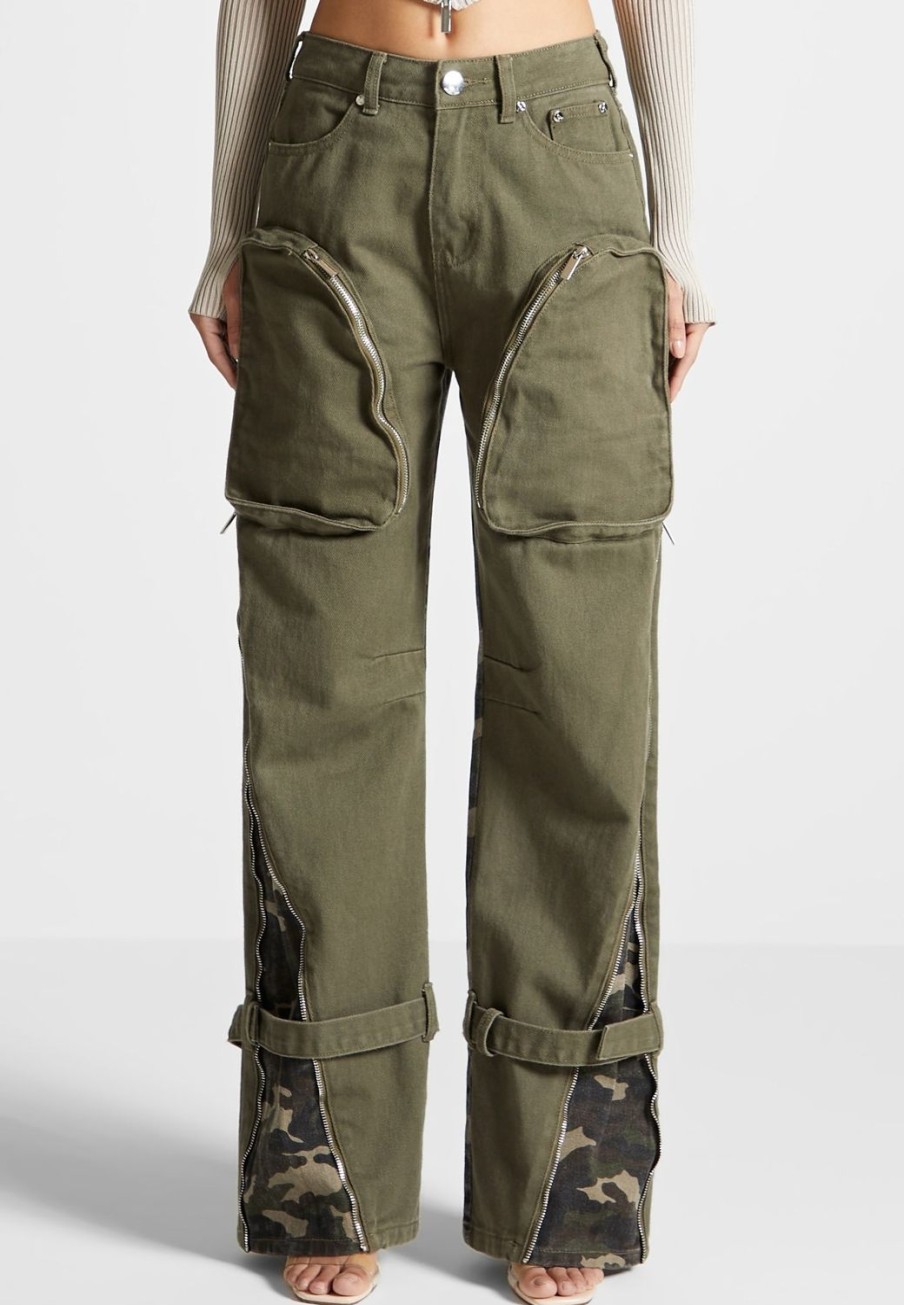 Maniere De Voir Zip Detail Denim Cargo Pants | Jeans