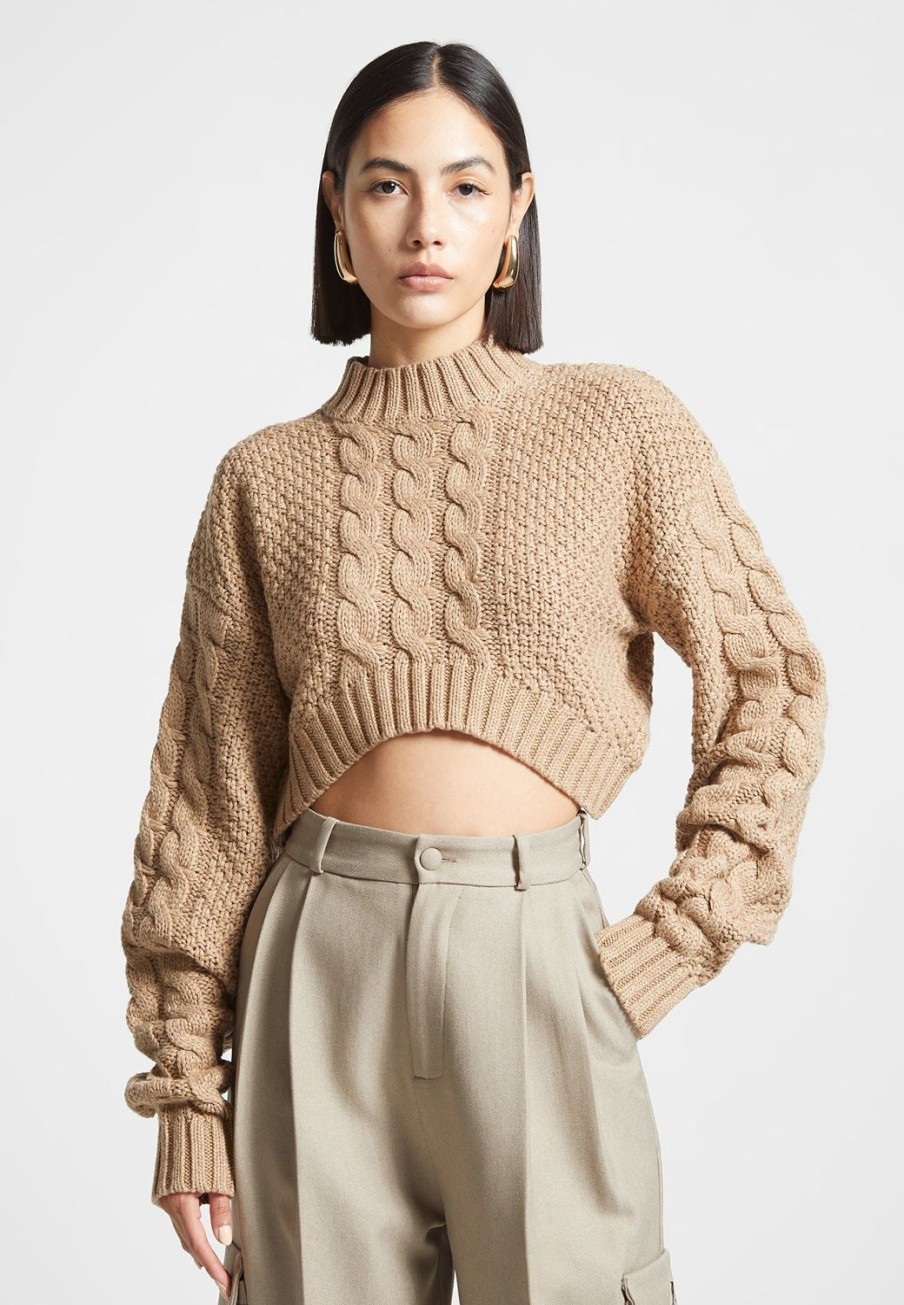 Maniere De Voir Cropped Cable Knit Jumper | Knitwear