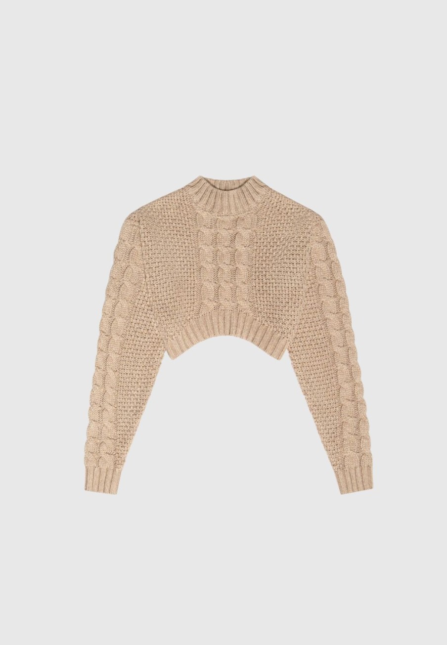 Maniere De Voir Cropped Cable Knit Jumper | Knitwear