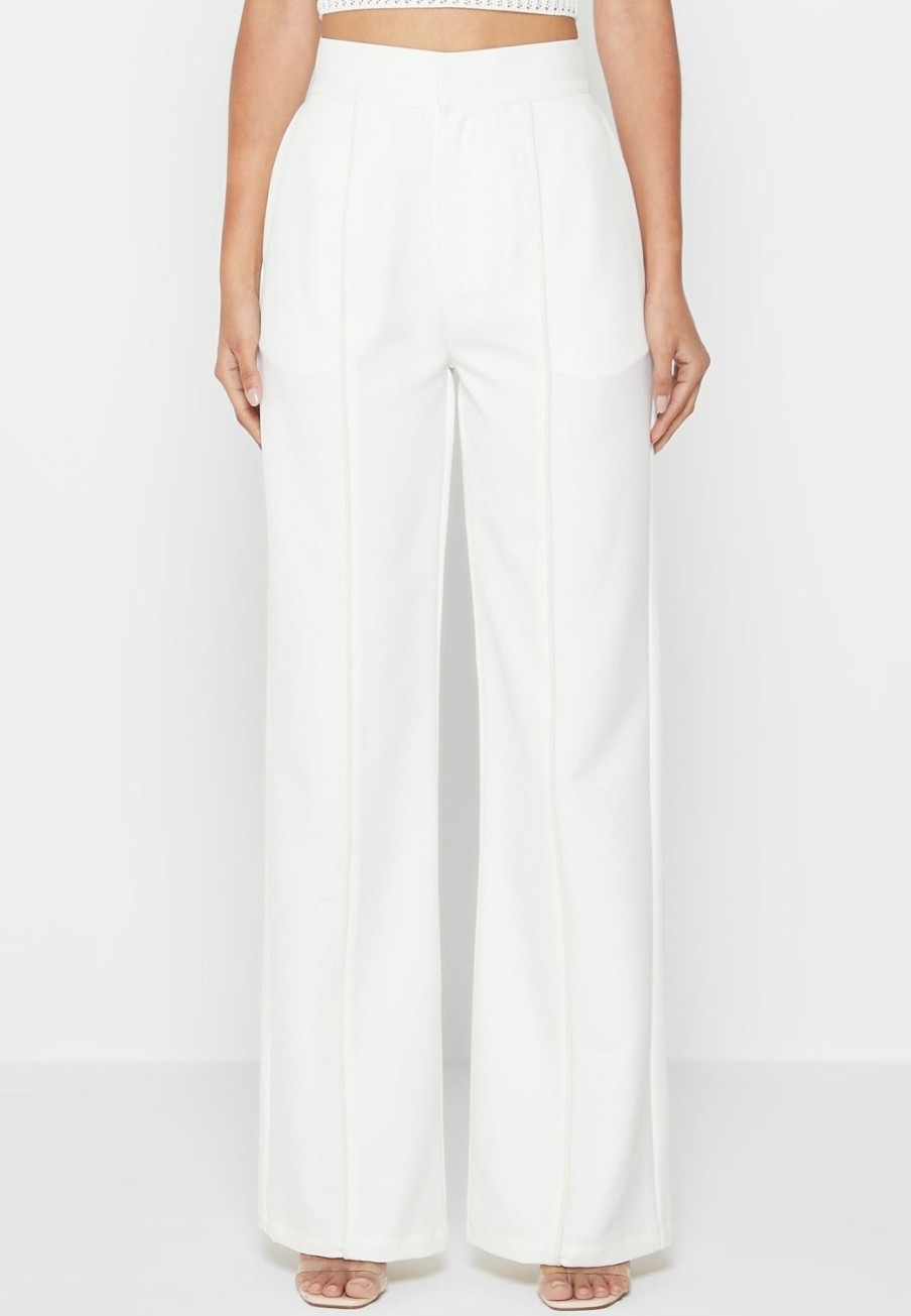 Maniere De Voir Trousers With Vegan Leather Pintuck | Trousers