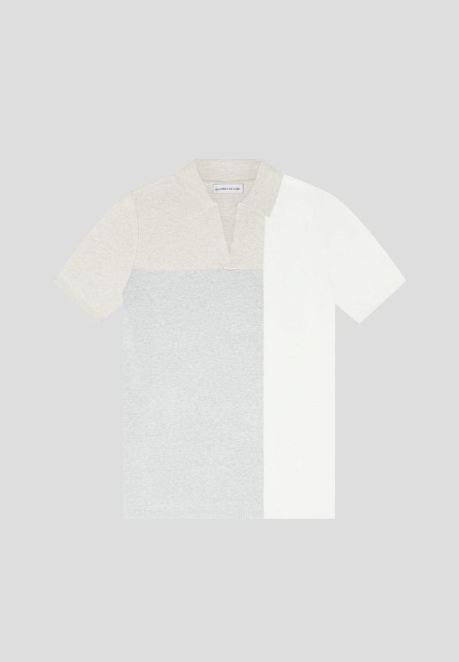 Maniere De Voir Colour Block Knit Revere Polo Top | Polo Tops