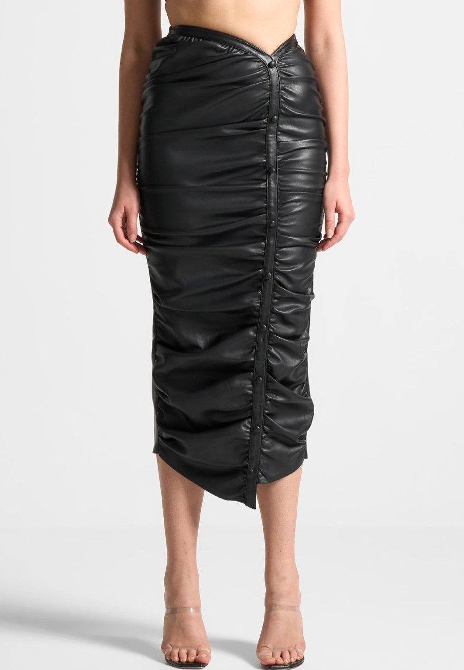 Maniere De Voir Vegan Leather Ruched Midaxi Skirt | Skirts