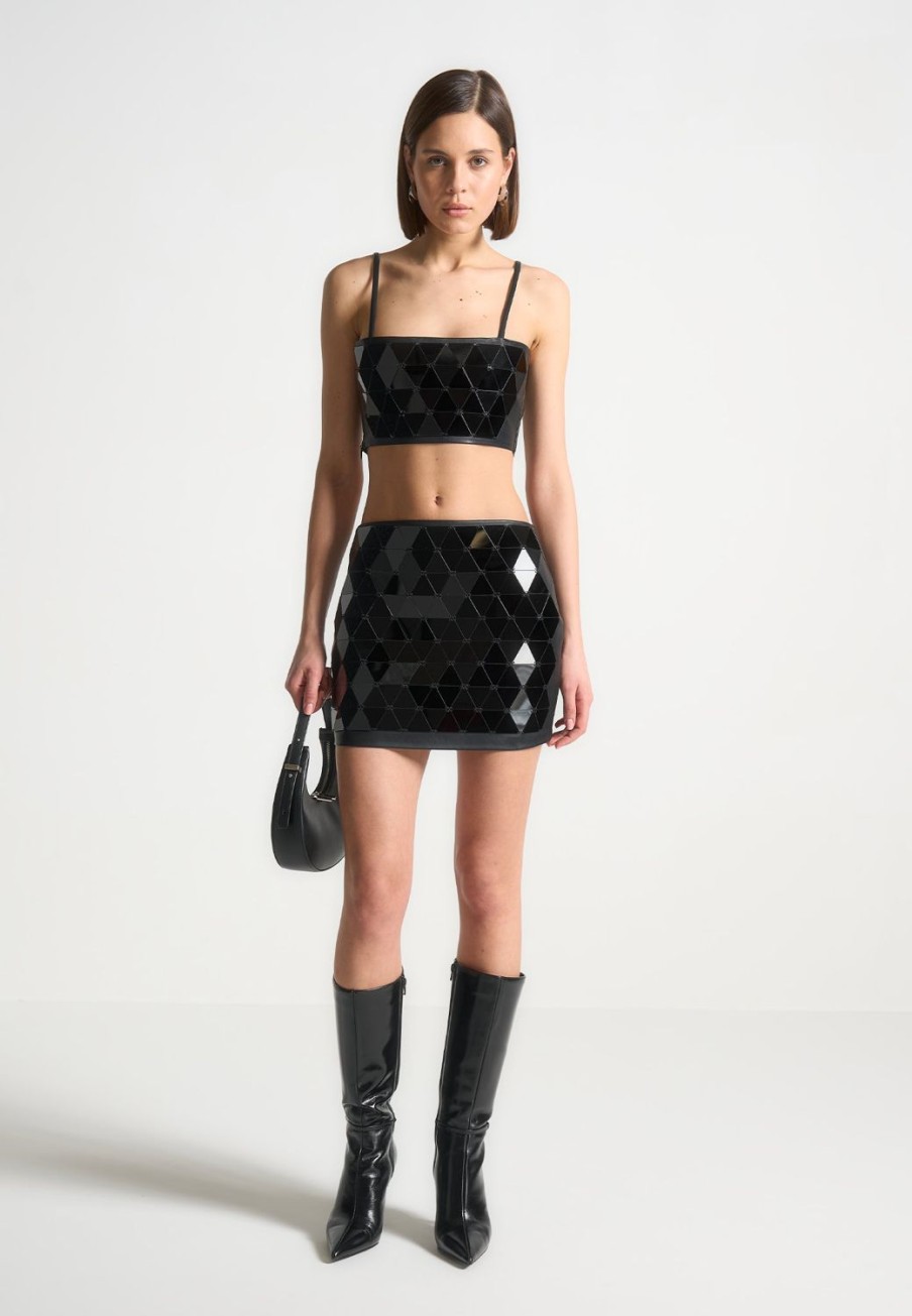 Maniere De Voir Vegan Leather Mirrored Mini Skirt | Skirts