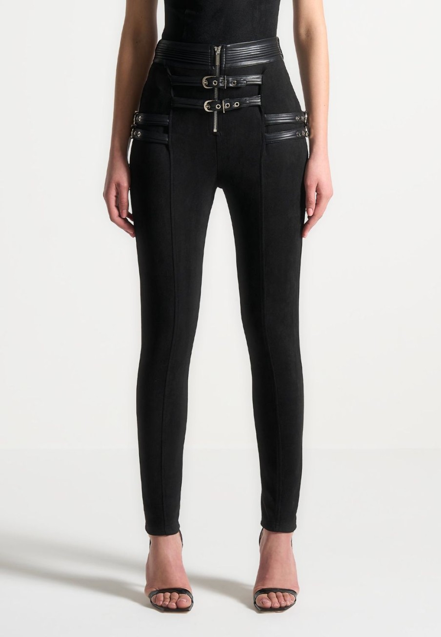 Maniere De Voir Vegan Suede Buckle Detail Leggings | Matching Sets