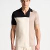 Maniere De Voir Colour Block Knit Revere Polo Top - Black/Beige | Polo Tops