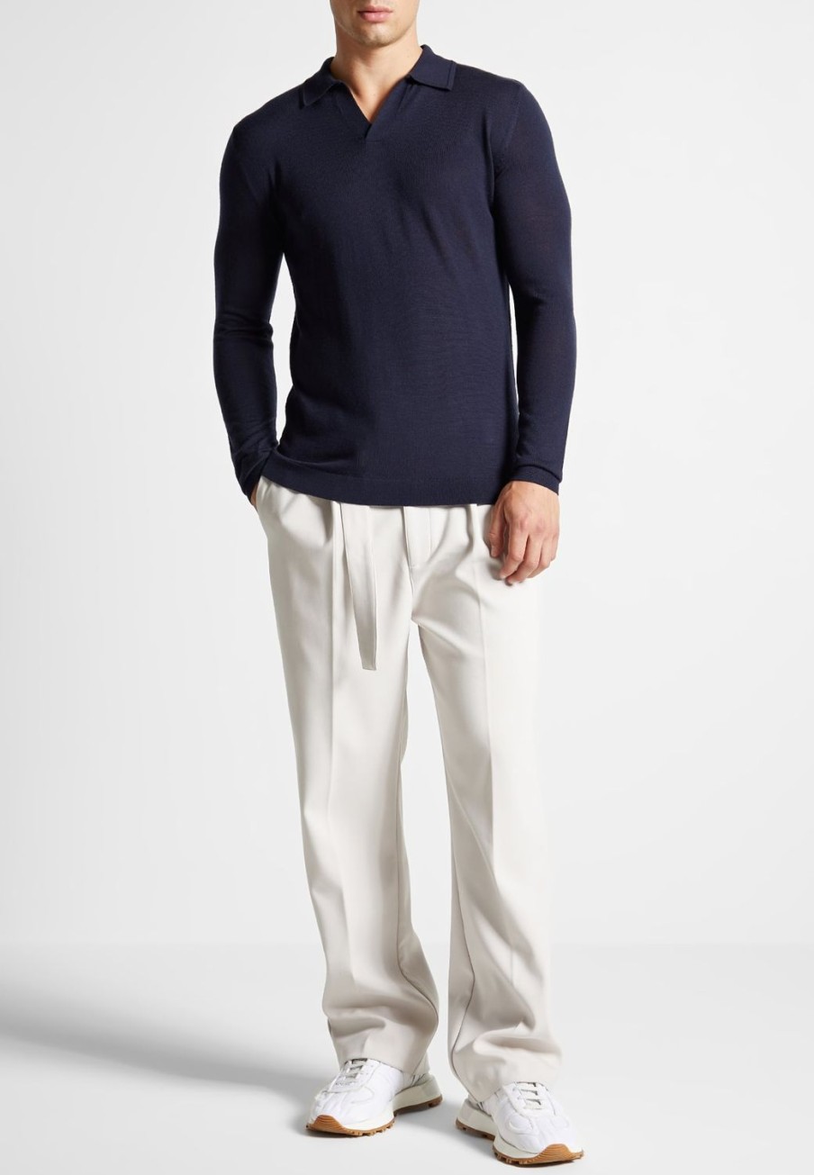 Maniere De Voir Merino Wool Long Sleeve Revere Polo Shirt | Polo Tops