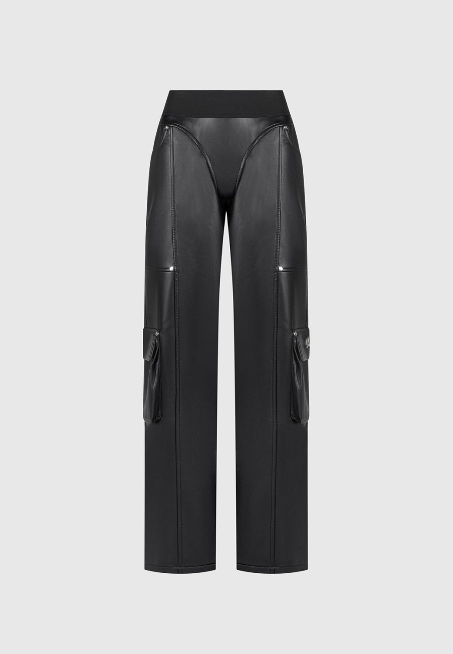 Maniere De Voir Elasticated Waist Vegan Leather Cargo Trousers | Cargo Pants & Joggers