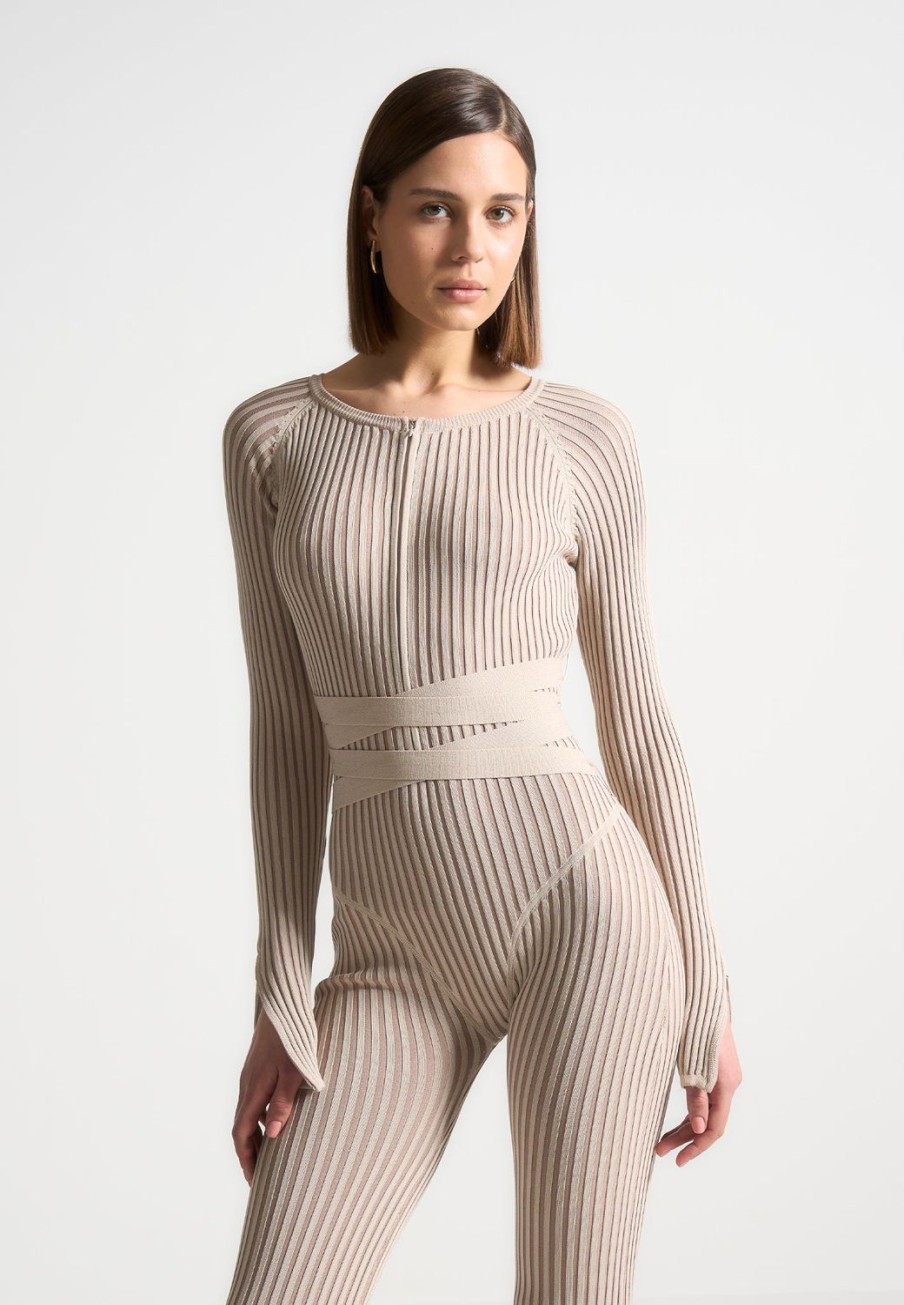 Maniere De Voir Knitted Two Tone Jumpsuit With Belt | Jumpsuits & Playsuits