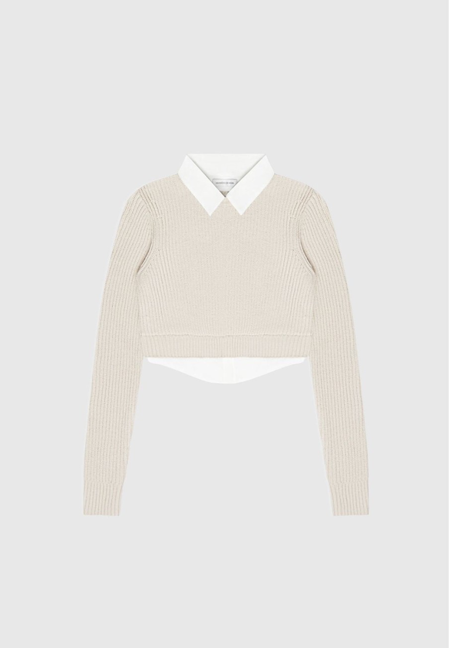 Maniere De Voir Knitted Jumper With Shirt Detail | Jumpers & Hoodies