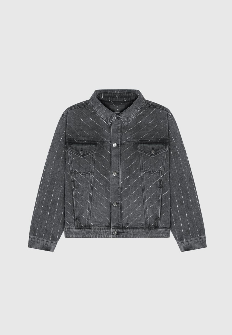 Maniere De Voir Oversized Rhinestone Denim Jacket | Jackets