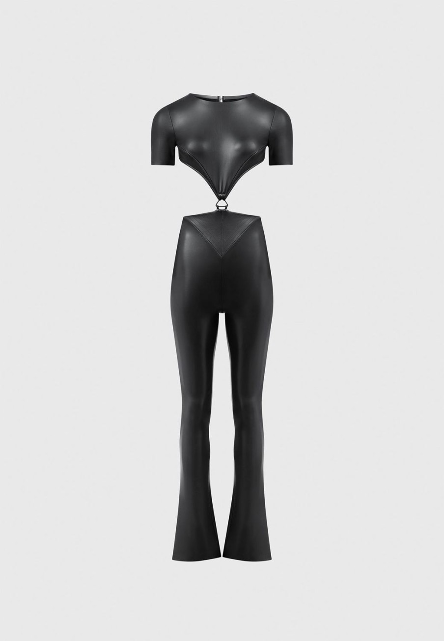 Maniere De Voir Vegan Leather Backless Jumpsuit | Jumpsuits & Playsuits