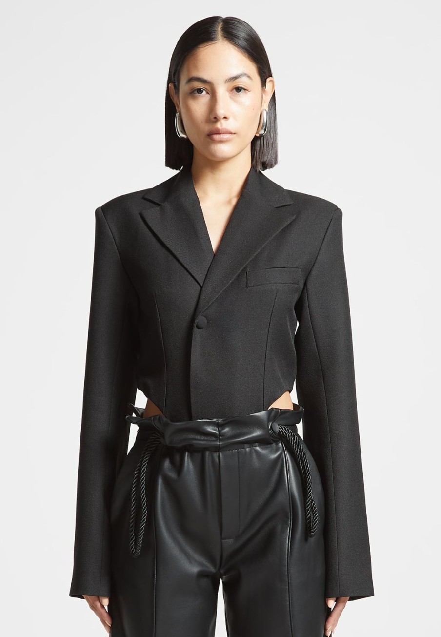 Maniere De Voir Tailored High Leg Blazer Bodysuit | Bodysuits