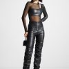 Maniere De Voir Vegan Leather Overlay Mesh Bodysuit | Bodysuits