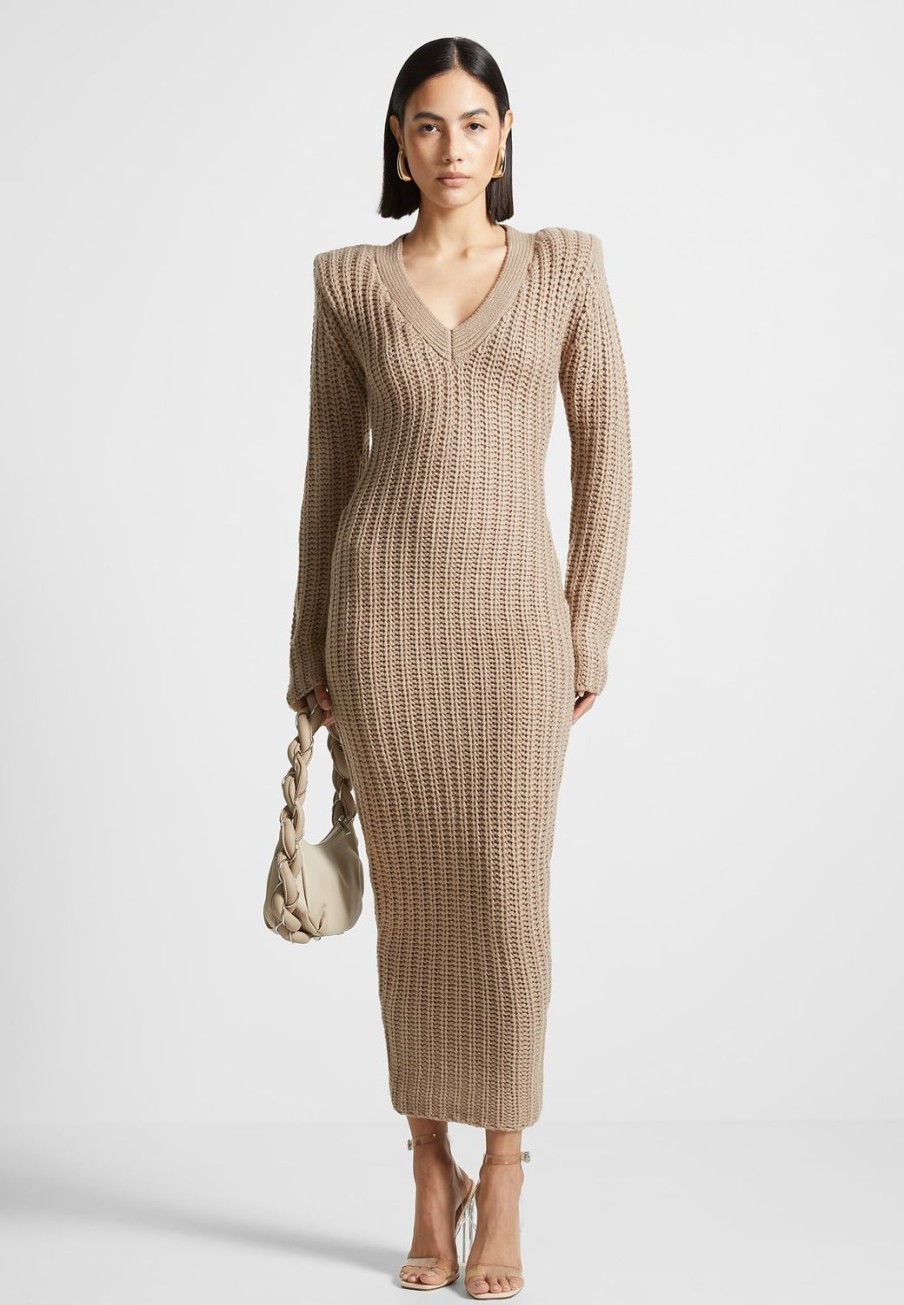 Maniere De Voir Wide Shoulder Knitted Midaxi Dress | Dresses