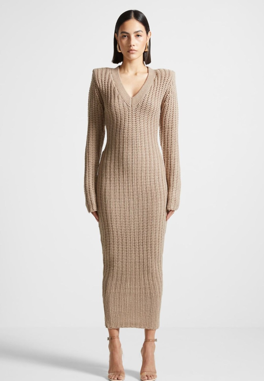 Maniere De Voir Wide Shoulder Knitted Midaxi Dress | Dresses