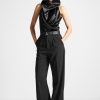 Maniere De Voir Hooded Cowl Neck Satin Wrap Bodysuit | Bodysuits