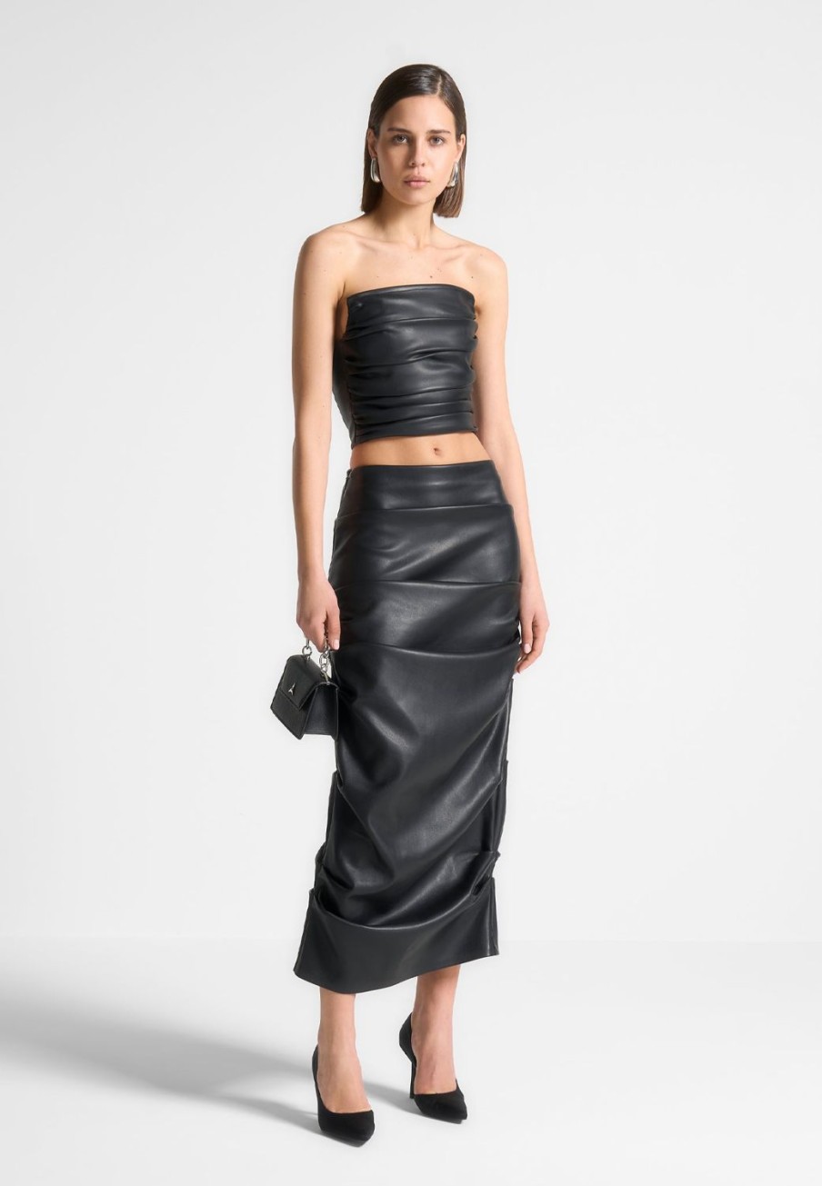 Maniere De Voir Tacked Vegan Leather Midaxi Skirt | Skirts