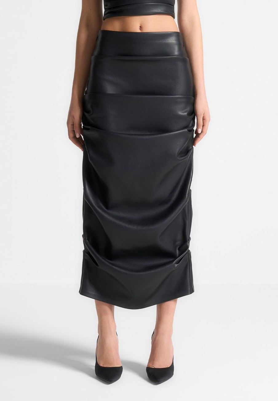 Maniere De Voir Tacked Vegan Leather Midaxi Skirt | Skirts