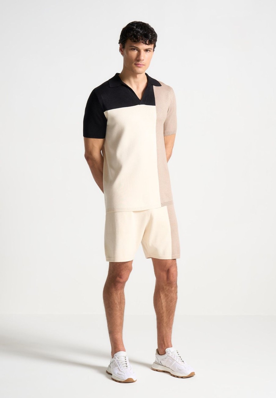 Maniere De Voir Colour Block Knit Shorts - Black/Beige | Short Sets