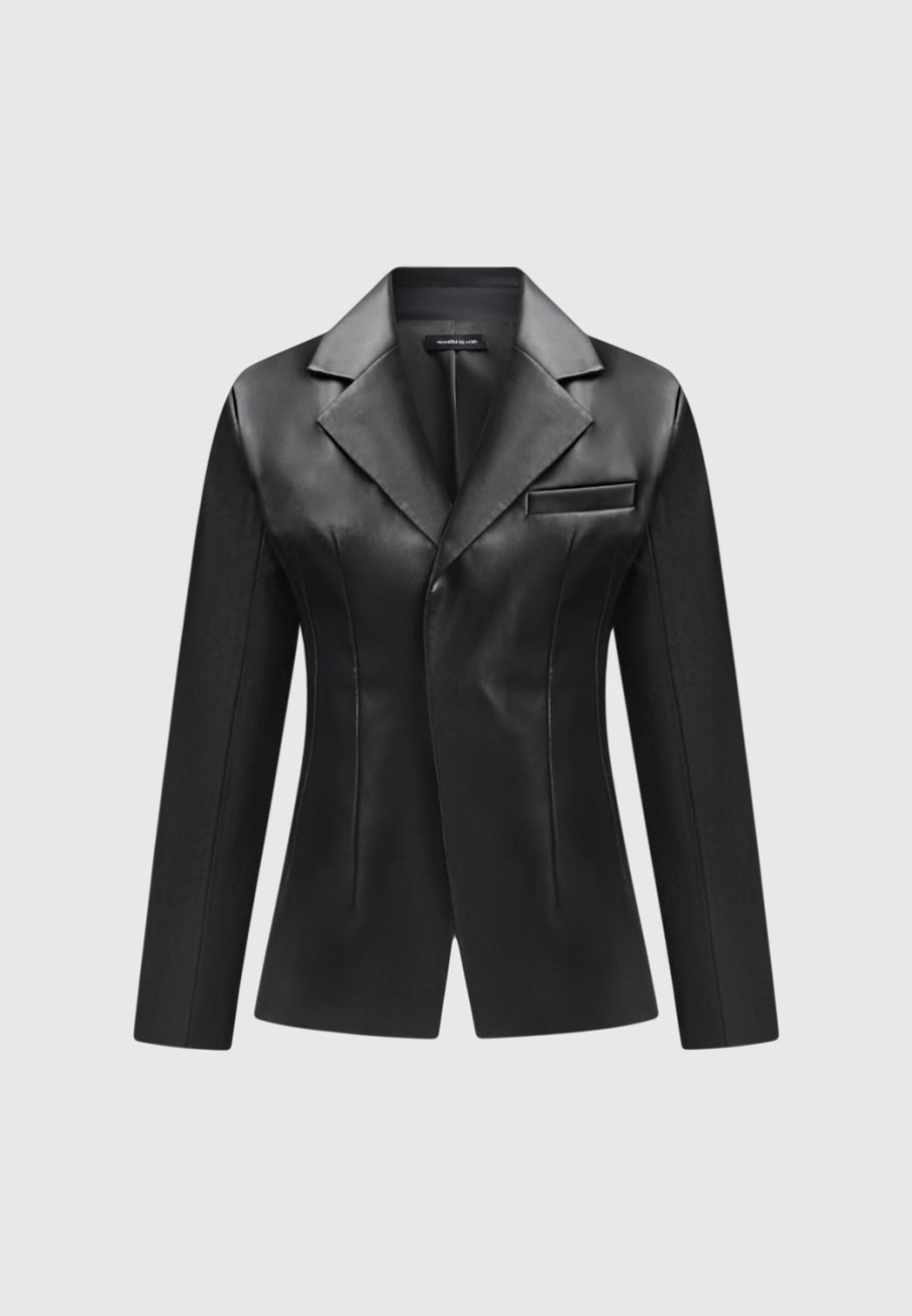 Maniere De Voir Vegan Leather Double Breasted Blazer | Blazers & Waistcoats