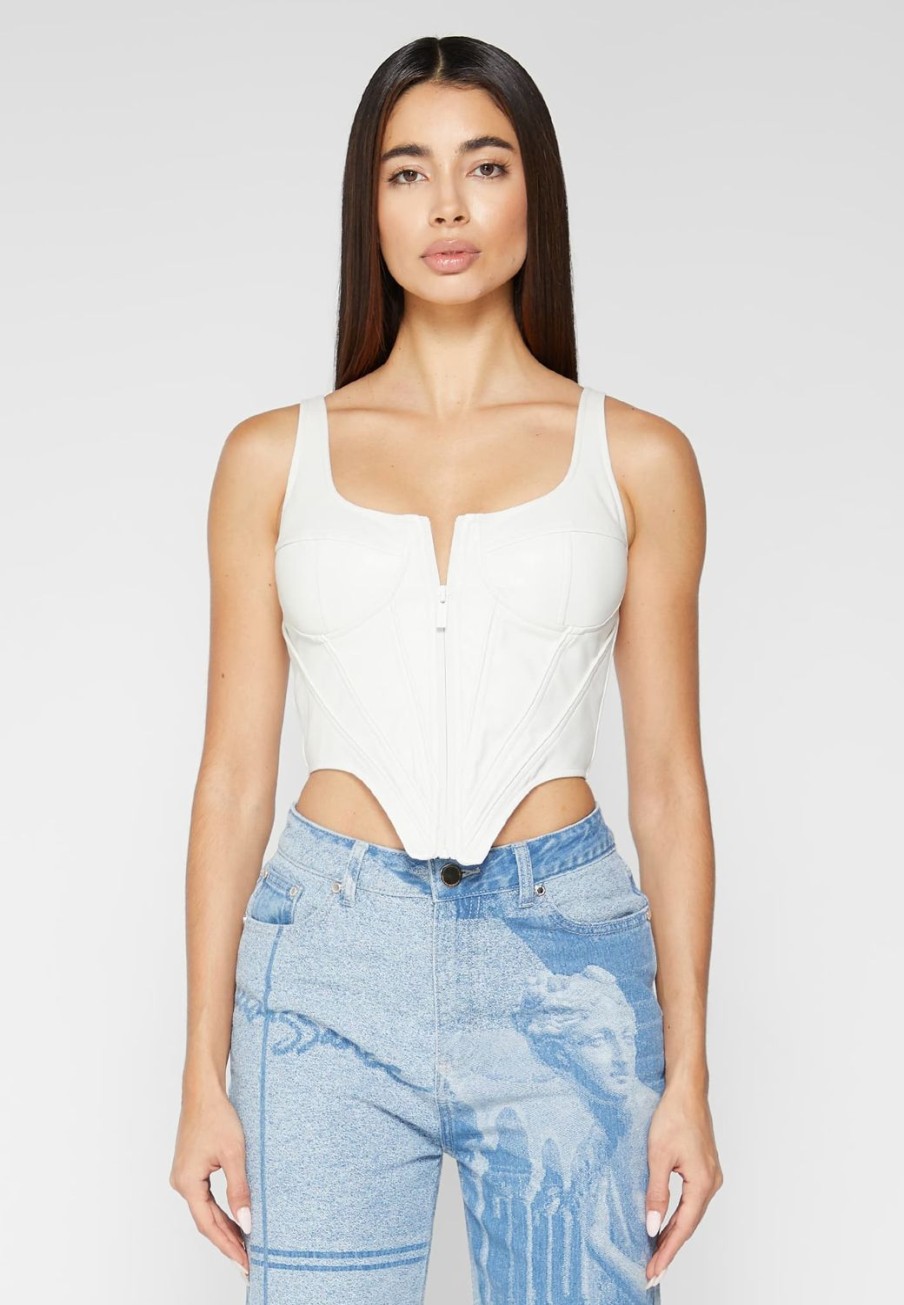 Maniere De Voir Vegan Leather Corset Top | Tops & T Shirts