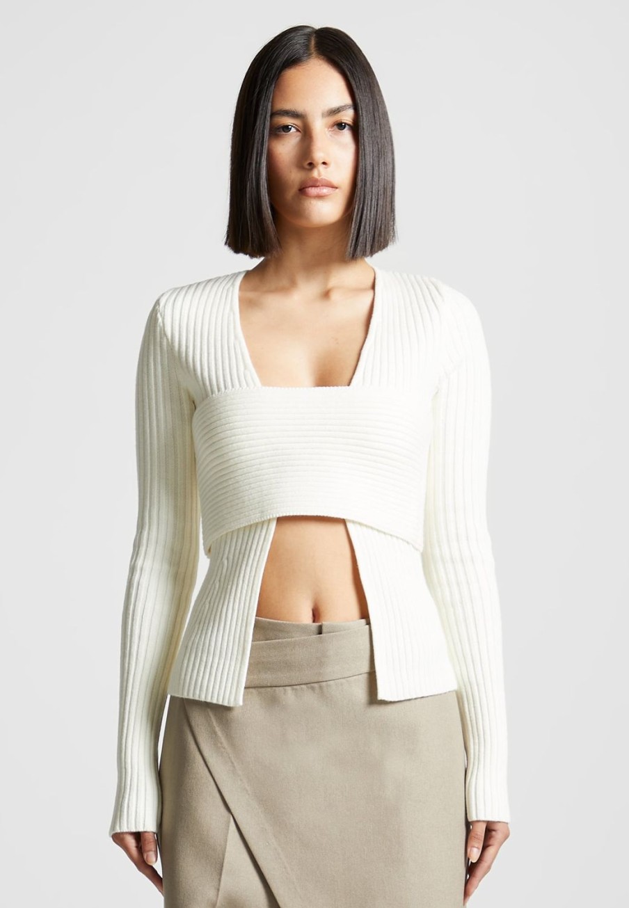 Maniere De Voir 3-In-1 Knit Overlay Bandeau Cardigan | Knitwear