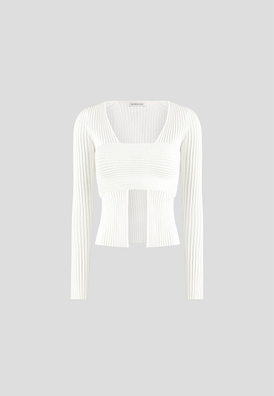 Maniere De Voir 3-In-1 Knit Overlay Bandeau Cardigan | Knitwear